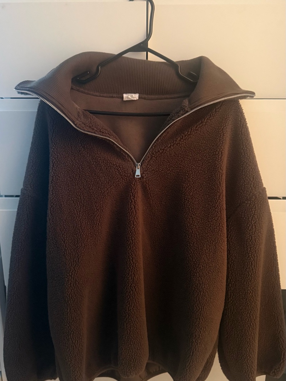 Ardene Women’s Brown Sherpa Half-Zip Fleece Pullover Sweater